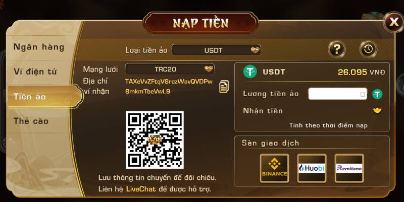Hướng Dẫn Nạp Tiền iWin Nhanh Gọn Chỉ Vài Phút 5 Nạp Tiền Bằng Tiền Ảo (USDT)